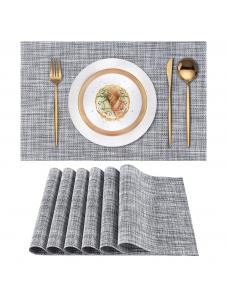 Placemats Set of 6 Wipeable Washable Plastic Vinyl Woven Place Mats for Indoor/Outdoor Dining, Non-Slip Kitchen Table Ma