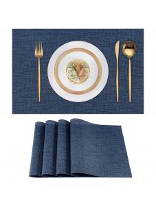 VCVCOO Navy Blue Placemats Set of 4 - Easy Clean Washable PVC Vinyl Placemats - Wipeable Heat Resistant Woven Table Mats