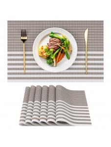 VCVCOO Placemats Set of 6, Woven Vinyl Table Placemats, Non-Slip Heat Resistant Washable Wipeable Kitchen Dining Place M