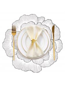 VCVCOO Placemats Set of 4, Silver Round Placemats for Dining Table Pressed Vinyl Flower Table Mats Washable Wipeable Pla