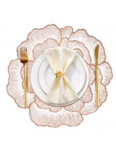 VCVCOO Round Placemats Set of 4, 15 inch PVC Vinyl Flower Placemats Washable Heat Resistant Rose Gold Place Mats Dining 