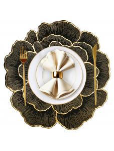 VCVCOO Round Placemats Set of 4, Black Gold Rose Floral Placemats, 15