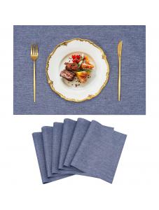 VCVCOO Blue Placemats Set of 6- Heat Resistant Double Layered Linen Cloth Place Mats, Non-Slip Washable Rustic Table Mat