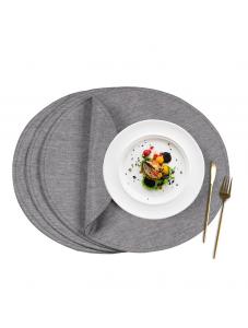 VCVCOO Round Linen Placemats Set of 4, Machine Washable Heat Resistant Table Mats Non Slip Cloth Fabric Rustic Place Mat