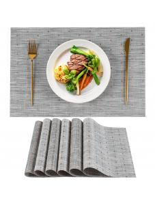 VCVCOO Gray Placemats Set of 6 - Easy Clean Washable Vinyl Placemats - Wipeable Heat Resistant Table Mats for Dining Tab