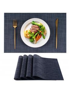 VCVCOO Blue Placemats Set of 4 - Washable Plastic/Vinyl Woven Placemats - Wipeable Heat Resistant Table Mats for Dining 