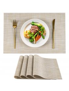 VCVCOO Beige Placemats Set of 4 - Heat Resistant Non-Slip Place mats for Dining Table, Washable Durable PVC Vinyl Woven 