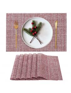 VCVCOO Red Placemats Set of 6 - Elegant Vinyl Woven Heat-Resistant Table Mats, Washable Wipeable Christmas Place Mats fo