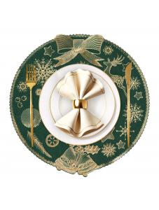 VCVCOO Round Christmas Placemats Set of 4 Green Vinyl Table Mats Heat Resistant Non Slip Xmas Place Mats for Dinning Tab