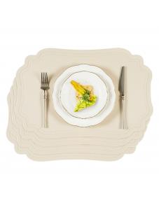 VCVCOO Placemats Set of 4 Beige Leather Place Mats Waterproof Wipeable Heat Resistant Sturdy Rectangle Kitchen Dining Ta