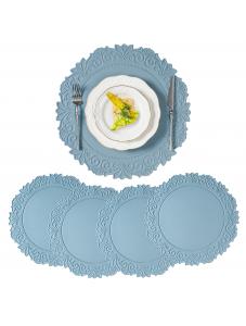 VCVCOO Vinyl Placemats Set of 4 15 inch Blue Faux Leather 100% Waterproof Oil-Proof Wipeable PU Place Mats