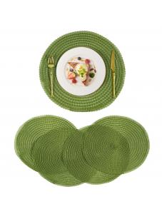  VCVCOO Round Braided Placemats Set of 4 Green Circle Place Mats Kitchen Table Mats for Dining Table Wedding Party Dec