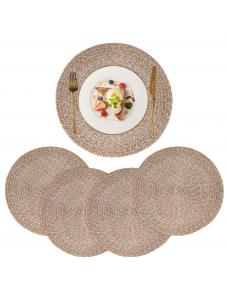 VCVCOO Round Braided Placemats Set of 4 Cotton Polyester Place Mats Heat Resistant Washable Table Mats for Kitchen Dini